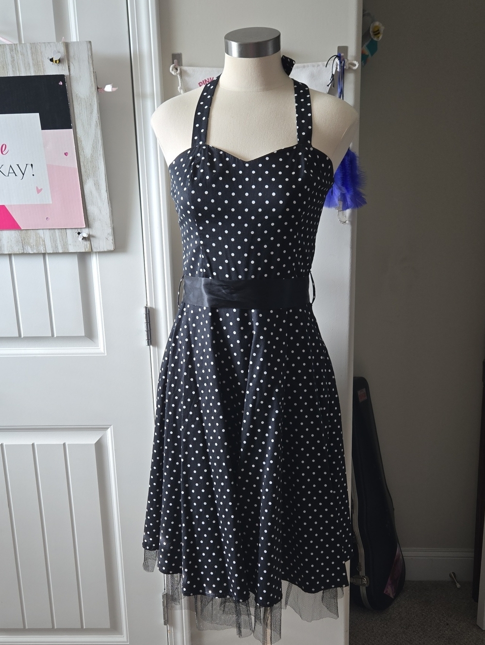 Vintage Black Polka Dot Halter Dress